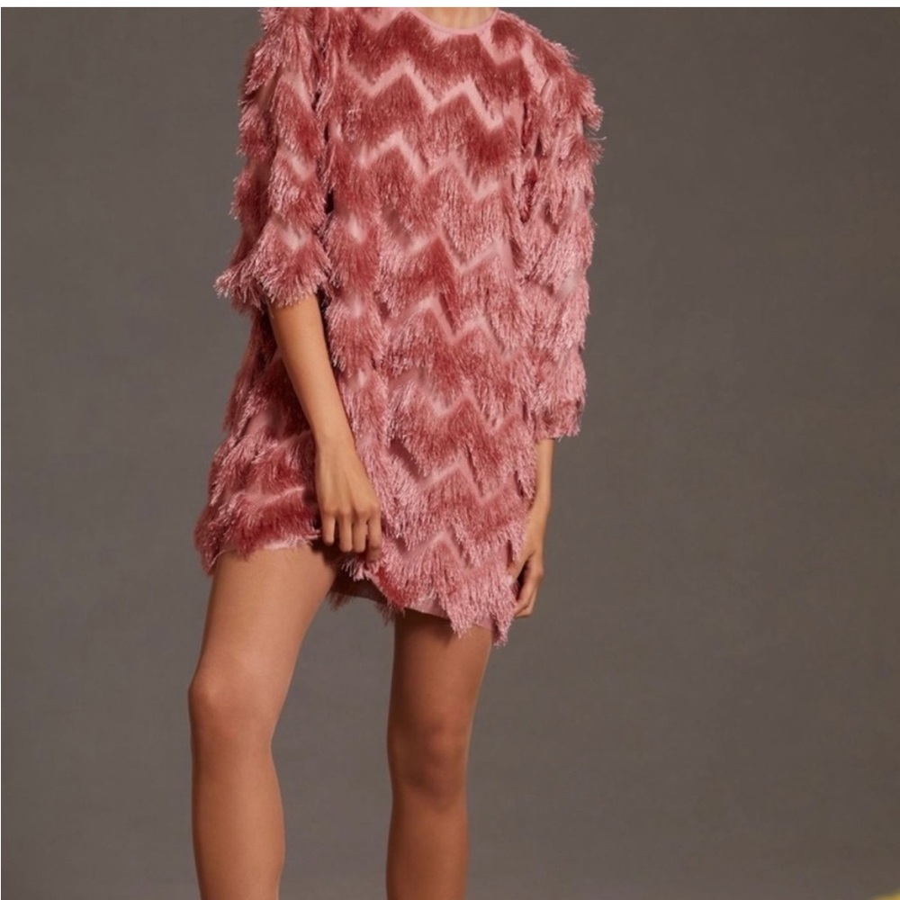 Anthropologie Fringed Shift Rose Mini Dress by Hutch